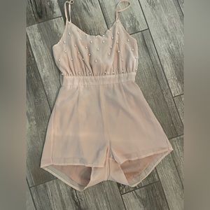 Blush pearl accent open back romper